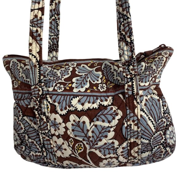 Vera Bradley Slate Blooms Brown/Blue Floral Cotton Quilted Zip Tote Shoulder Bag - Picture 8 of 10